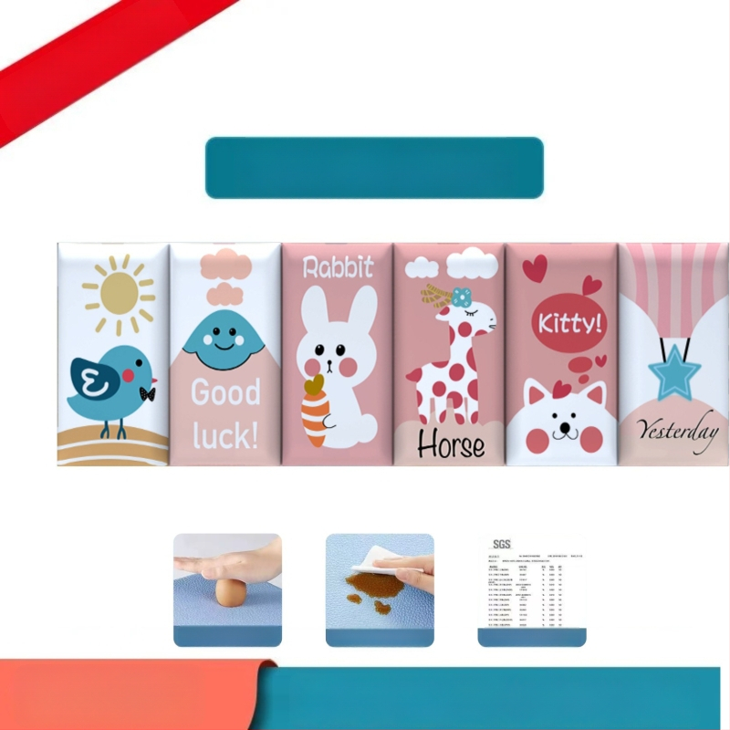 Стенно противоударно подплатено табло за детска стая – мек PU кожа, обграждано около леглото с татами, водоустойчиво, модерен стил