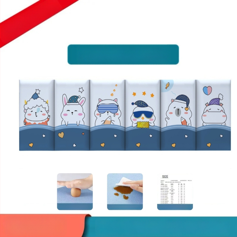 Стенно противоударно подплатено табло за детска стая – мек PU кожа, обграждано около леглото с татами, водоустойчиво, модерен стил