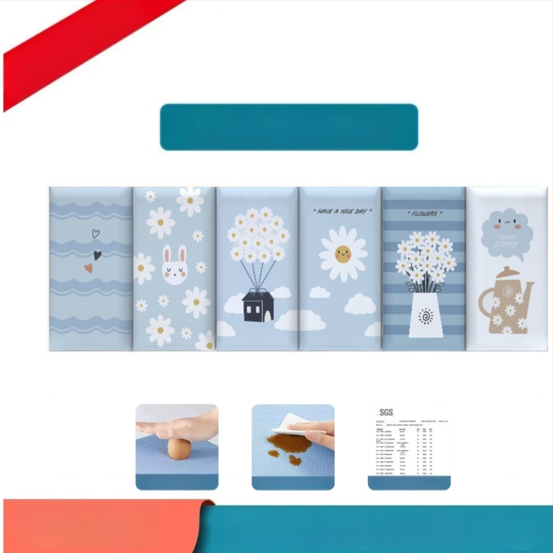 Стенно противоударно подплатено табло за детска стая – мек PU кожа, обграждано около леглото с татами, водоустойчиво, модерен стил