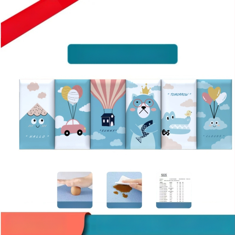 Стенно противоударно подплатено табло за детска стая – мек PU кожа, обграждано около леглото с татами, водоустойчиво, модерен стил