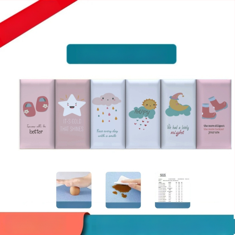 Стенно противоударно подплатено табло за детска стая – мек PU кожа, обграждано около леглото с татами, водоустойчиво, модерен стил