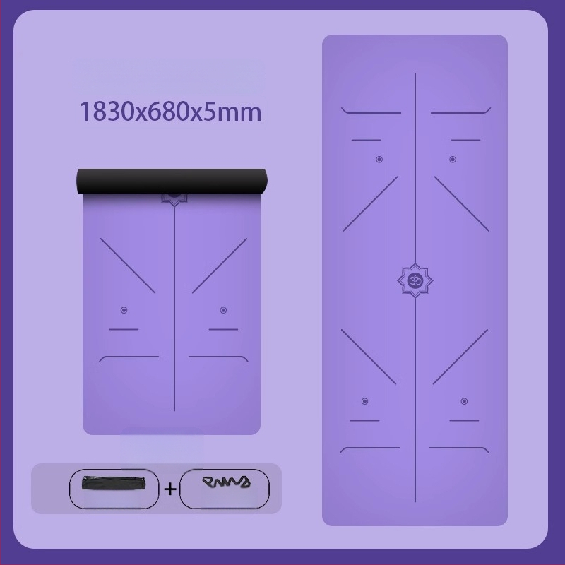 Йога постелка с неплъзгаща се повърхност, PU гума, 5 мм дебелина, интегрирана водеща линия