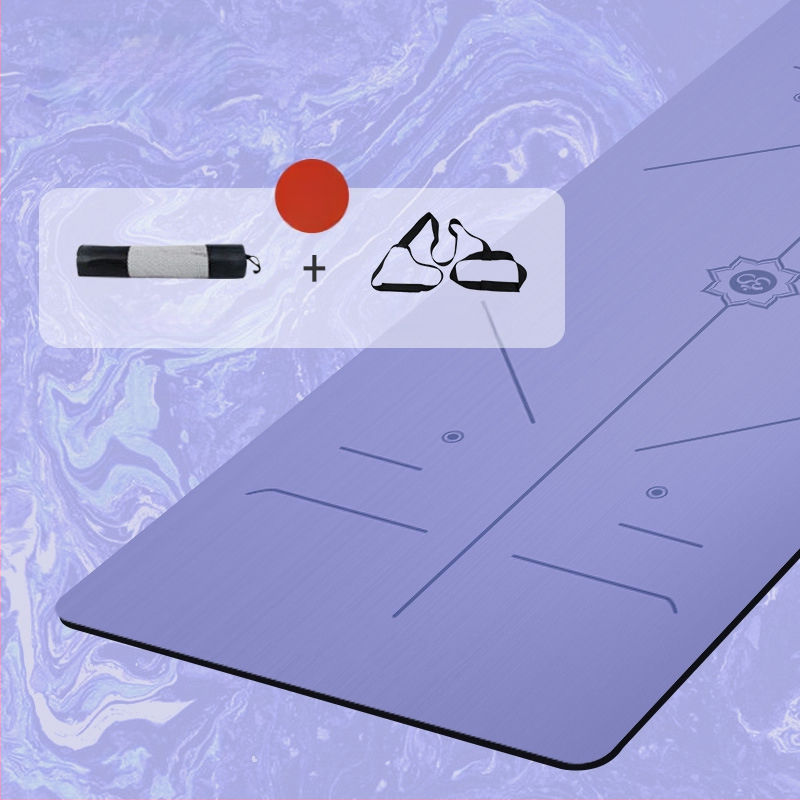 Йога постелка с неплъзгаща се повърхност, PU гума, 5 мм дебелина, интегрирана водеща линия