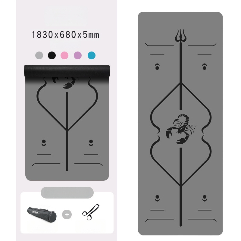 Йога постелка с неплъзгаща се повърхност, PU гума, 5 мм дебелина, интегрирана водеща линия