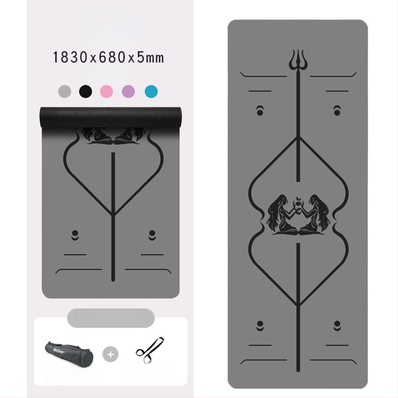 Йога постелка с неплъзгаща се повърхност, PU гума, 5 мм дебелина, интегрирана водеща линия