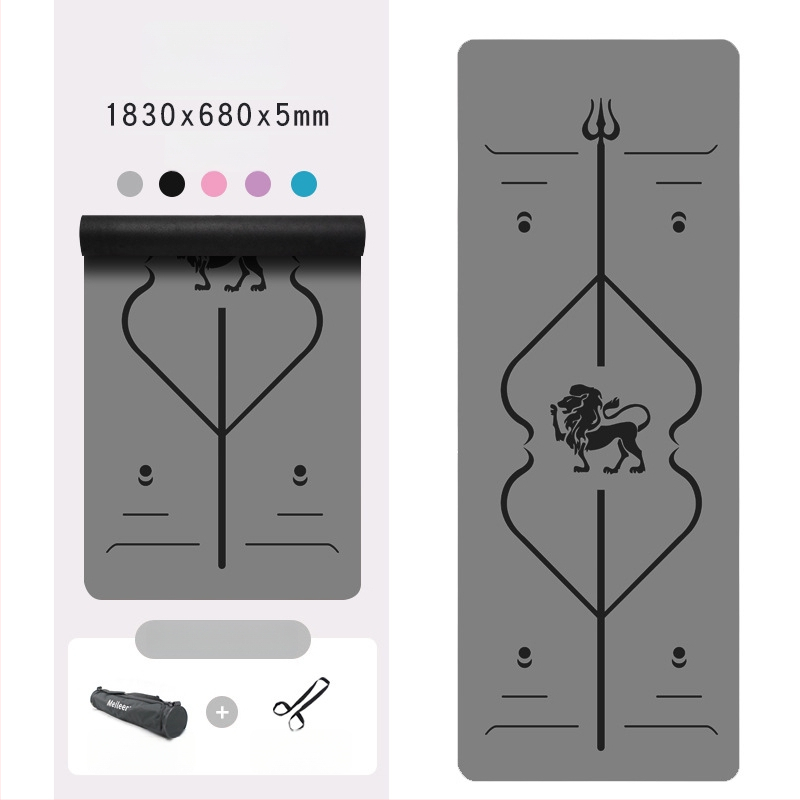 Йога постелка с неплъзгаща се повърхност, PU гума, 5 мм дебелина, интегрирана водеща линия