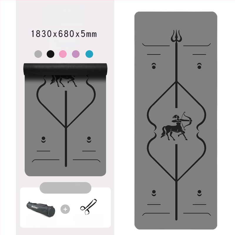 Йога постелка с неплъзгаща се повърхност, PU гума, 5 мм дебелина, интегрирана водеща линия