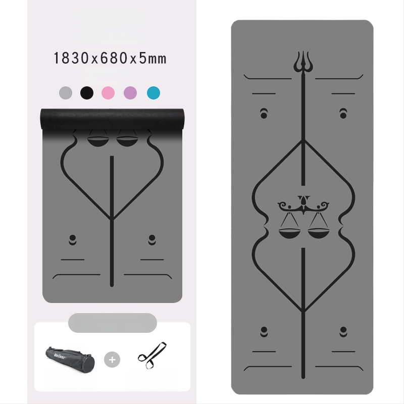 Йога постелка с неплъзгаща се повърхност, PU гума, 5 мм дебелина, интегрирана водеща линия