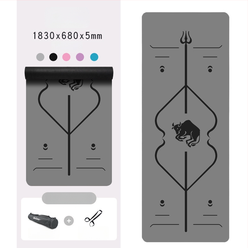 Йога постелка с неплъзгаща се повърхност, PU гума, 5 мм дебелина, интегрирана водеща линия