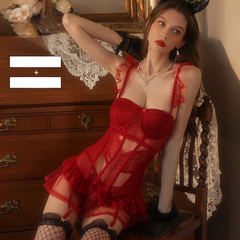 Lingerie bodi s umetkom za grudi, mrežasti materijal, 90% najlon, kostim za igranje uloga
