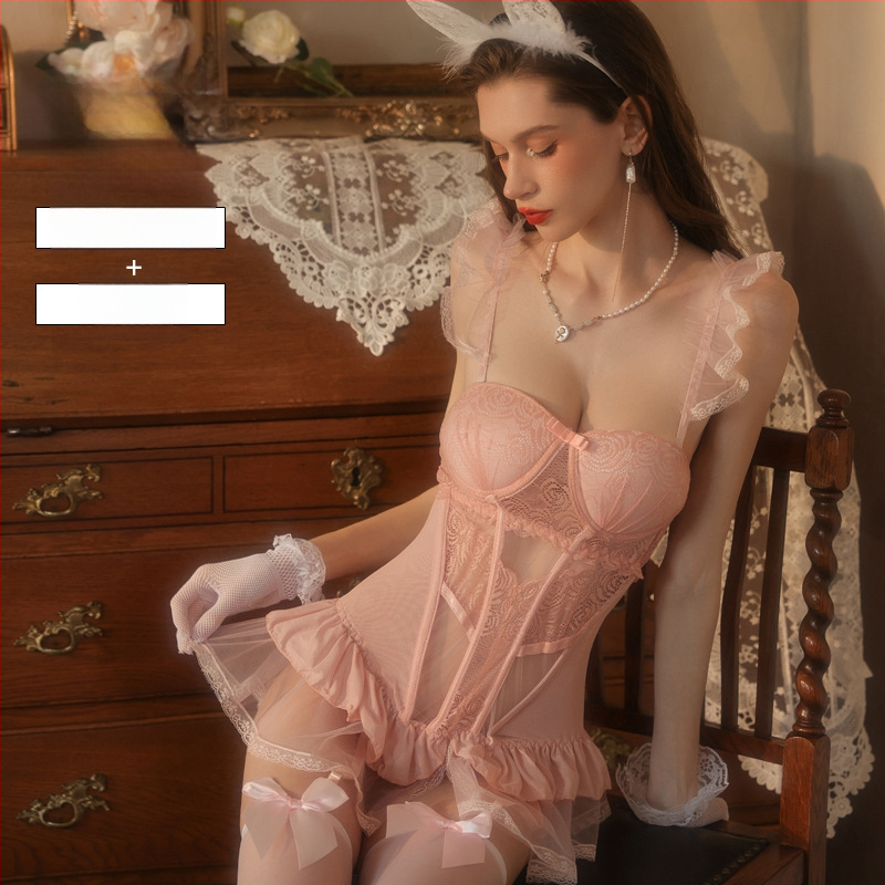 Lingerie bodi s umetkom za grudi, mrežasti materijal, 90% najlon, kostim za igranje uloga