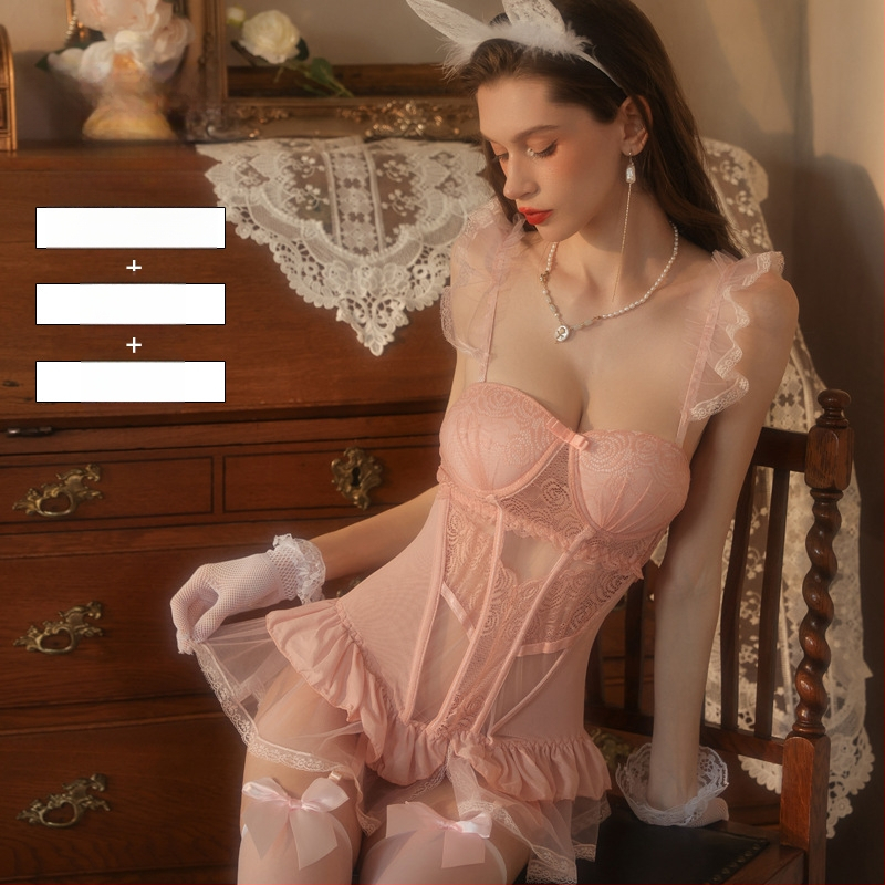 Lingerie bodi s umetkom za grudi, mrežasti materijal, 90% najlon, kostim za igranje uloga