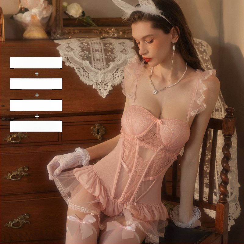 Lingerie bodi s umetkom za grudi, mrežasti materijal, 90% najlon, kostim za igranje uloga