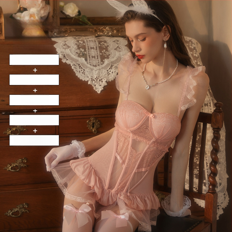 Lingerie bodi s umetkom za grudi, mrežasti materijal, 90% najlon, kostim za igranje uloga