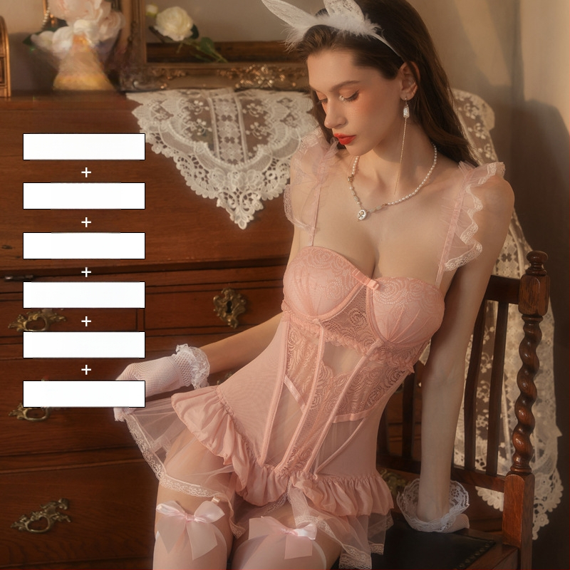 Lingerie bodi s umetkom za grudi, mrežasti materijal, 90% najlon, kostim za igranje uloga