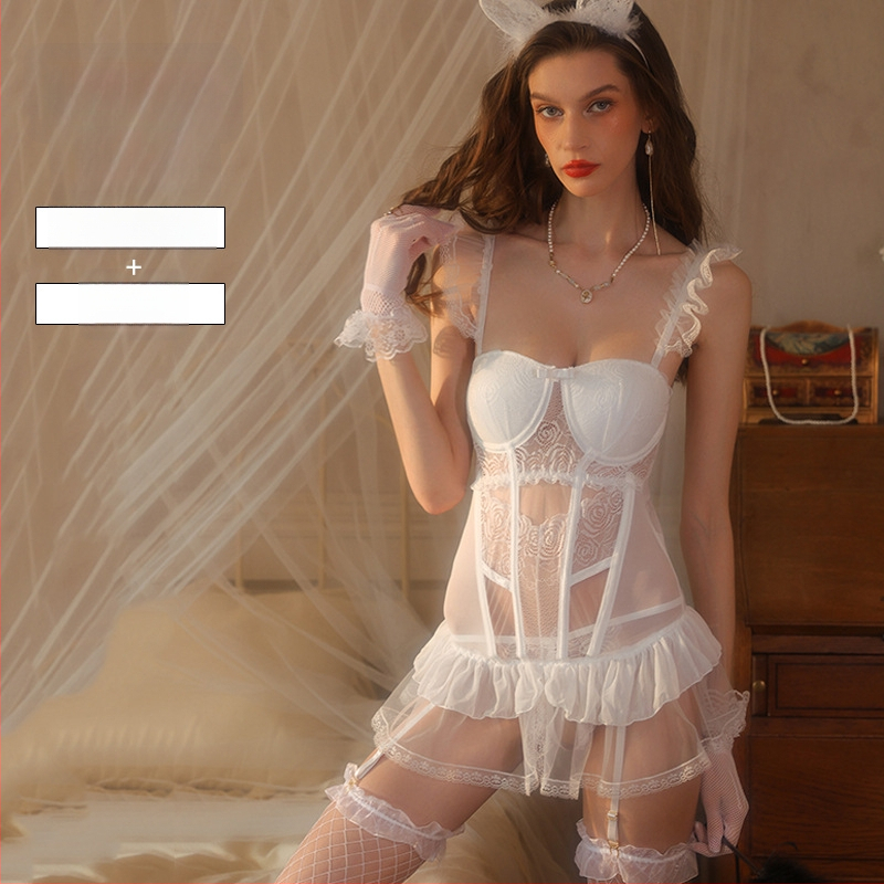 Lingerie bodi s umetkom za grudi, mrežasti materijal, 90% najlon, kostim za igranje uloga