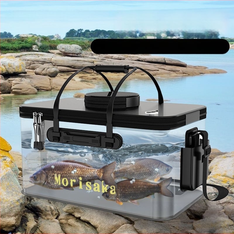 Saliekams EVA zivju aizsardzības spainis dzīviem zivīm, caurspīdīga makšķerēšanas kārba ar rokturi