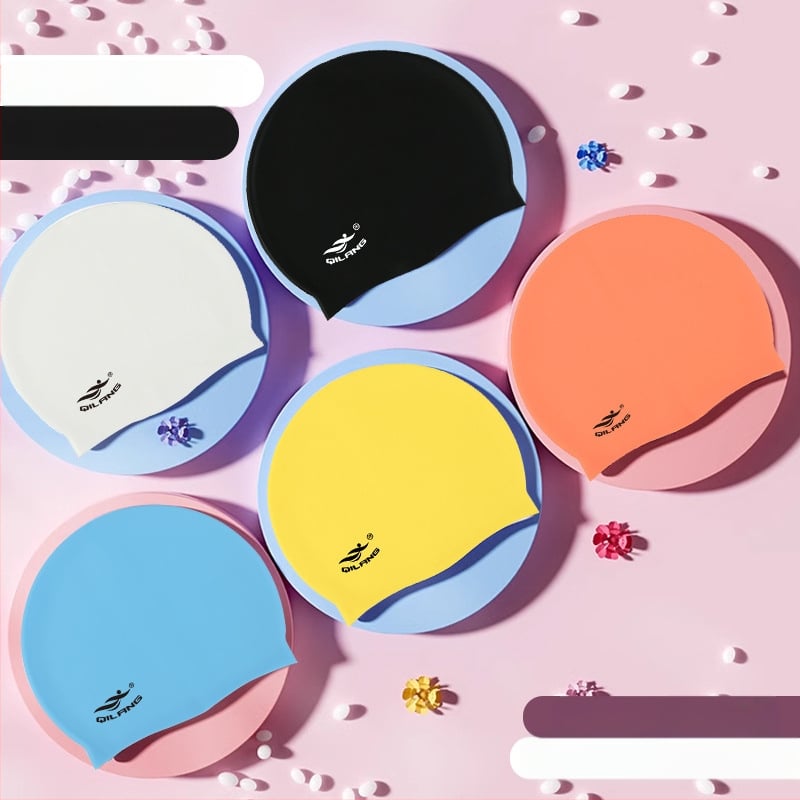 Silikona plūšanas cepure ar ūdensnecaurlaidīgu ausu aizsardzību, krāsu saskaņošanas raksts, piemērota pieaugušajiem, gatava privātās etiķetes izmantošanai