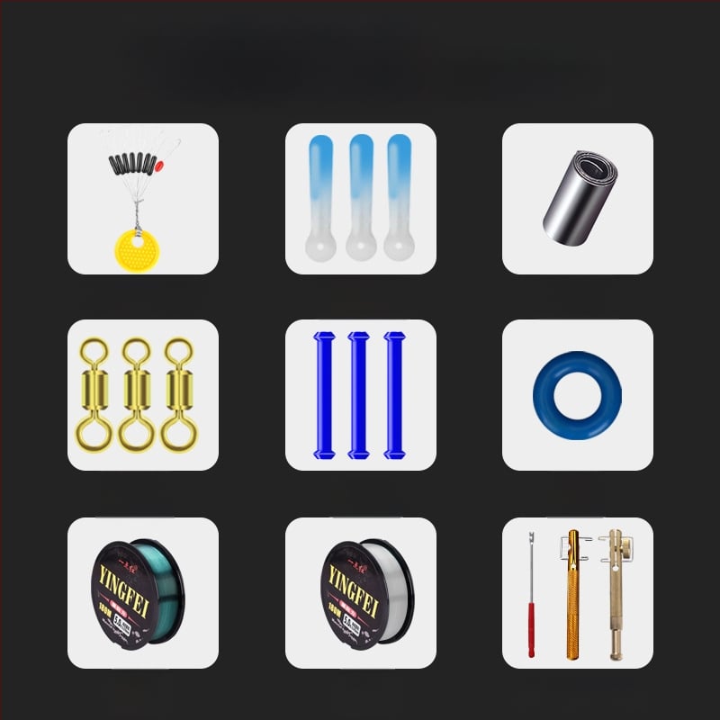 Žvejybos kabliukų rinkinys — įprastas kabliukas, įskaitant žvejybos liniją ir plūdę, žvejybos priedų komplektas