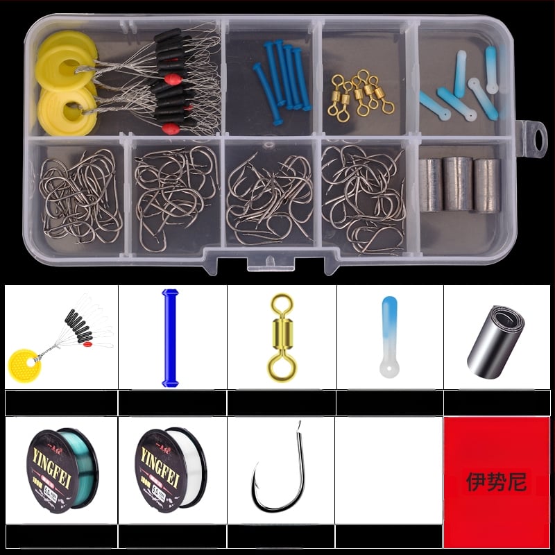 Žvejybos kabliukų rinkinys — įprastas kabliukas, įskaitant žvejybos liniją ir plūdę, žvejybos priedų komplektas