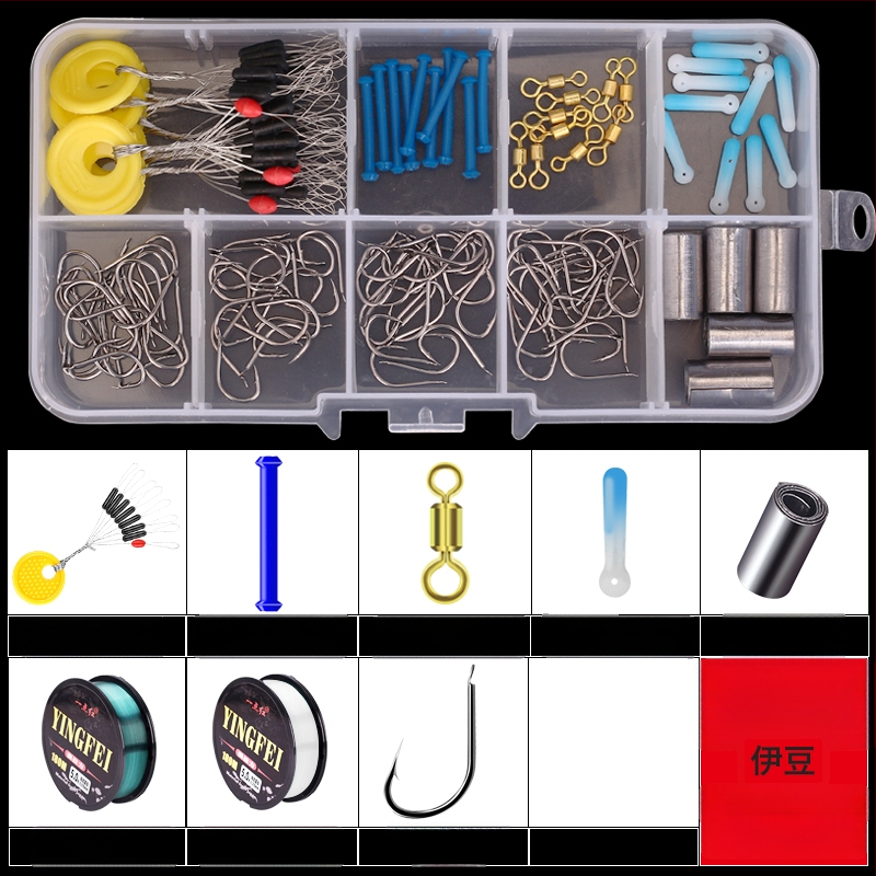 Žvejybos kabliukų rinkinys — įprastas kabliukas, įskaitant žvejybos liniją ir plūdę, žvejybos priedų komplektas