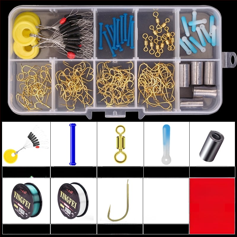 Žvejybos kabliukų rinkinys — įprastas kabliukas, įskaitant žvejybos liniją ir plūdę, žvejybos priedų komplektas