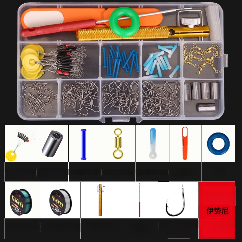Žvejybos kabliukų rinkinys — įprastas kabliukas, įskaitant žvejybos liniją ir plūdę, žvejybos priedų komplektas