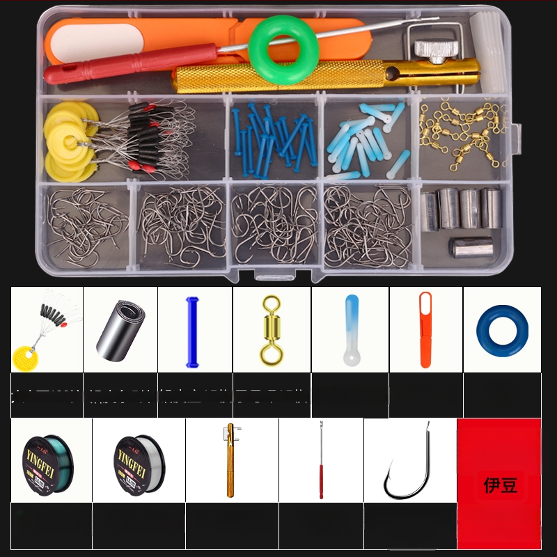 Žvejybos kabliukų rinkinys — įprastas kabliukas, įskaitant žvejybos liniją ir plūdę, žvejybos priedų komplektas