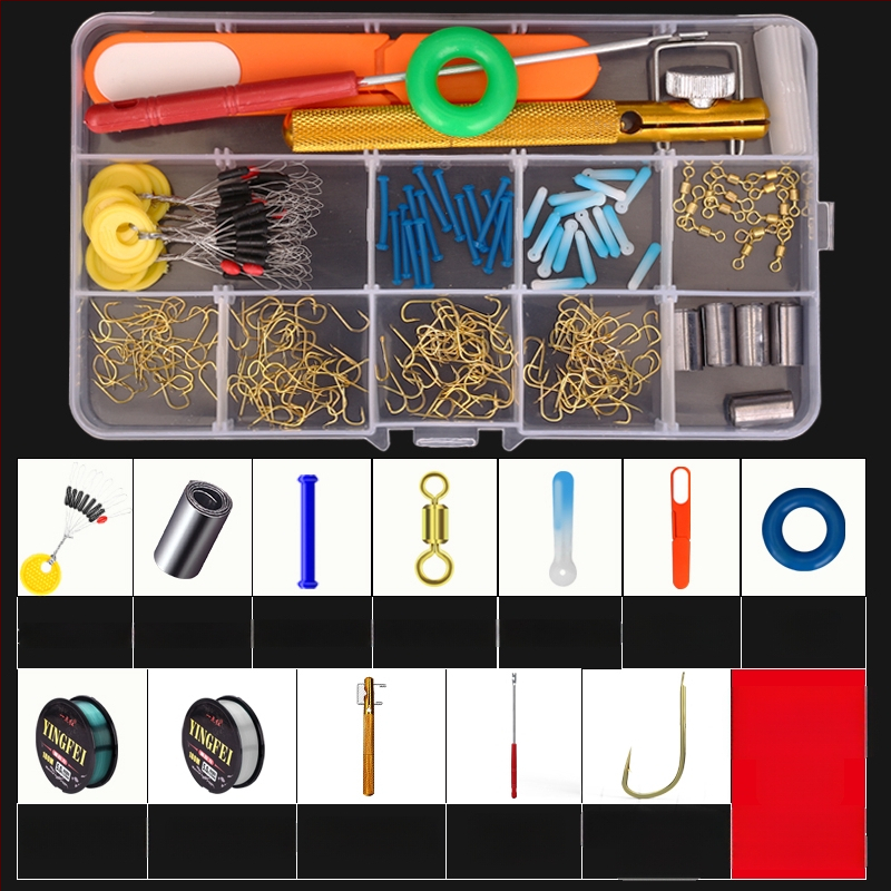 Žvejybos kabliukų rinkinys — įprastas kabliukas, įskaitant žvejybos liniją ir plūdę, žvejybos priedų komplektas