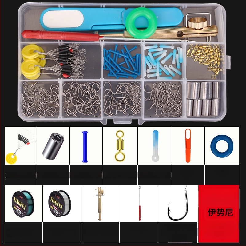 Žvejybos kabliukų rinkinys — įprastas kabliukas, įskaitant žvejybos liniją ir plūdę, žvejybos priedų komplektas