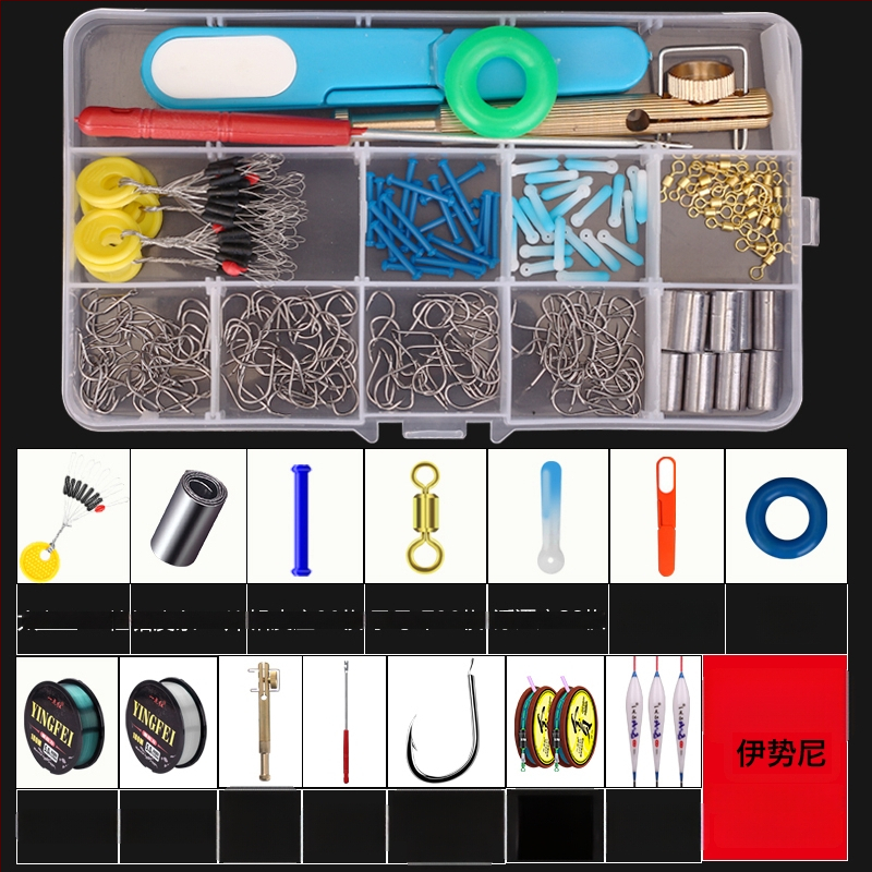 Žvejybos kabliukų rinkinys — įprastas kabliukas, įskaitant žvejybos liniją ir plūdę, žvejybos priedų komplektas