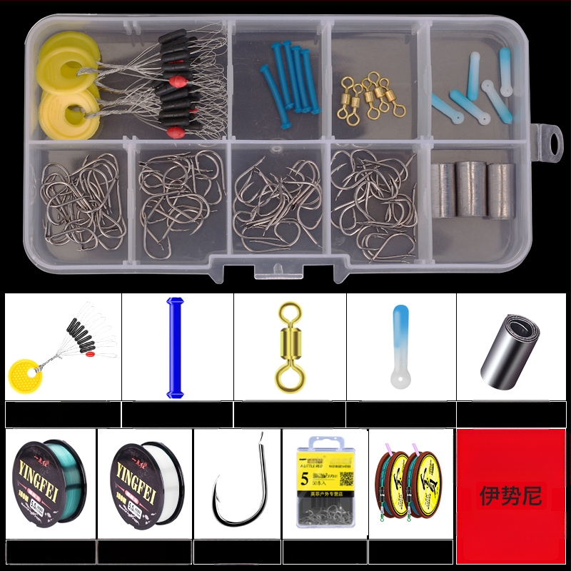 Žvejybos kabliukų rinkinys — įprastas kabliukas, įskaitant žvejybos liniją ir plūdę, žvejybos priedų komplektas