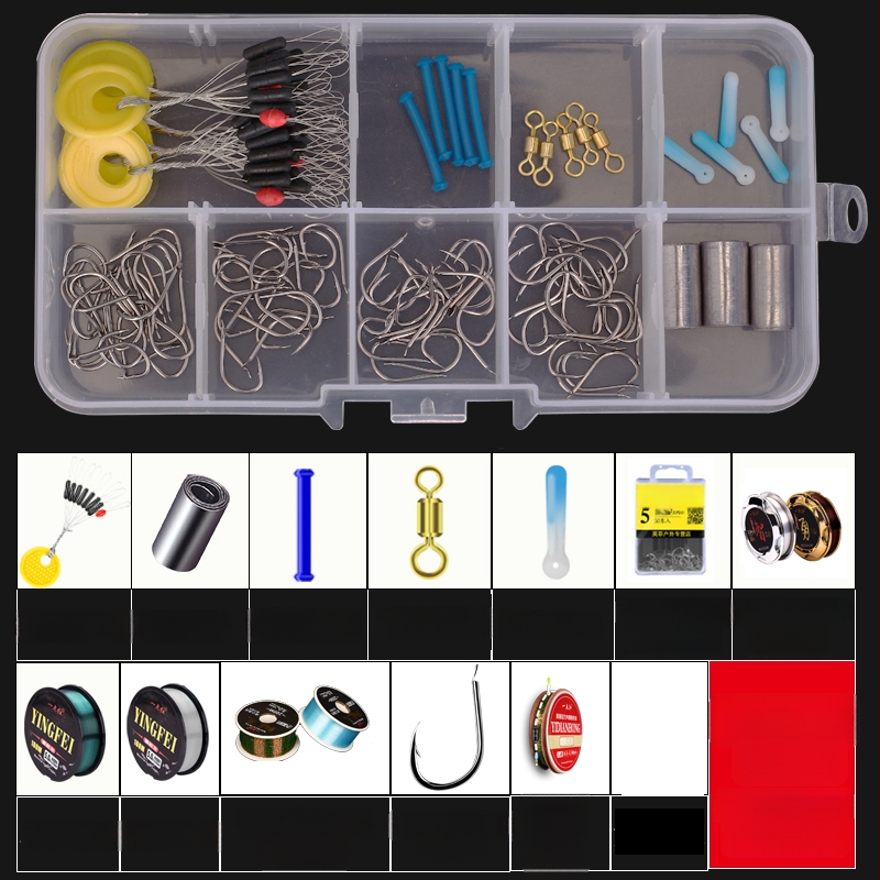 Žvejybos kabliukų rinkinys — įprastas kabliukas, įskaitant žvejybos liniją ir plūdę, žvejybos priedų komplektas
