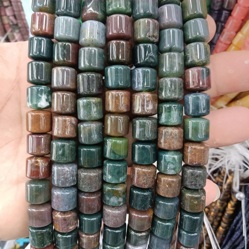 Κυλινδρικές χάντρες αχάτη από φυσική πέτρα για κοσμήματα – χειροποίητη λείανση, φυσικό μοτίβο