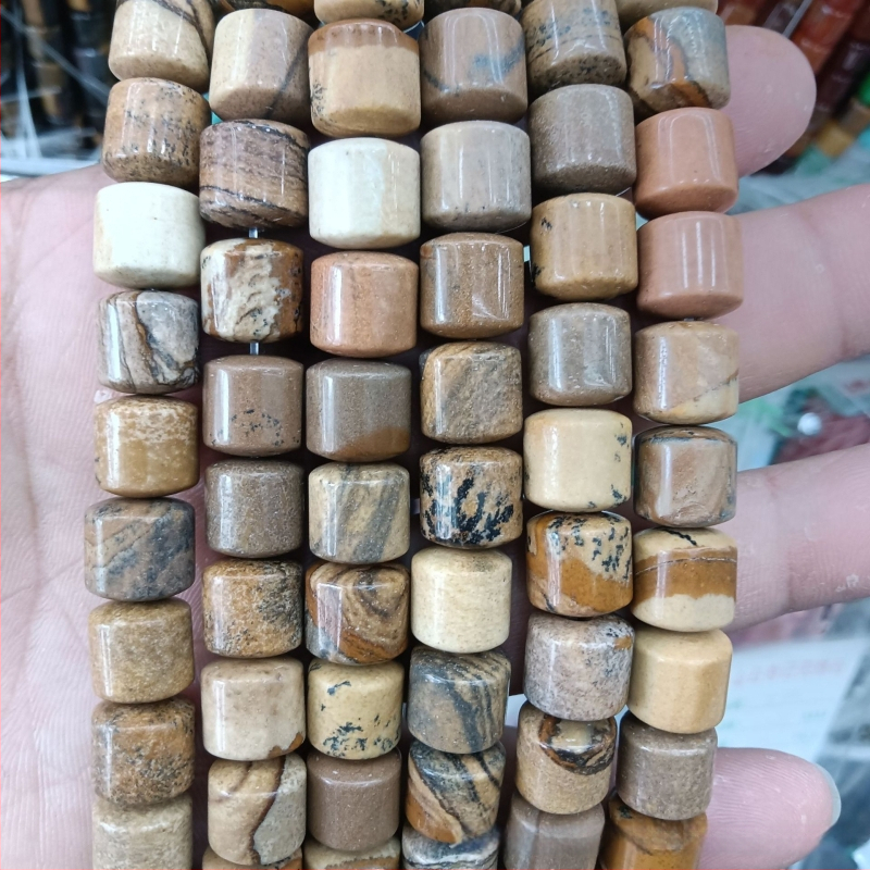 Κυλινδρικές χάντρες αχάτη από φυσική πέτρα για κοσμήματα – χειροποίητη λείανση, φυσικό μοτίβο