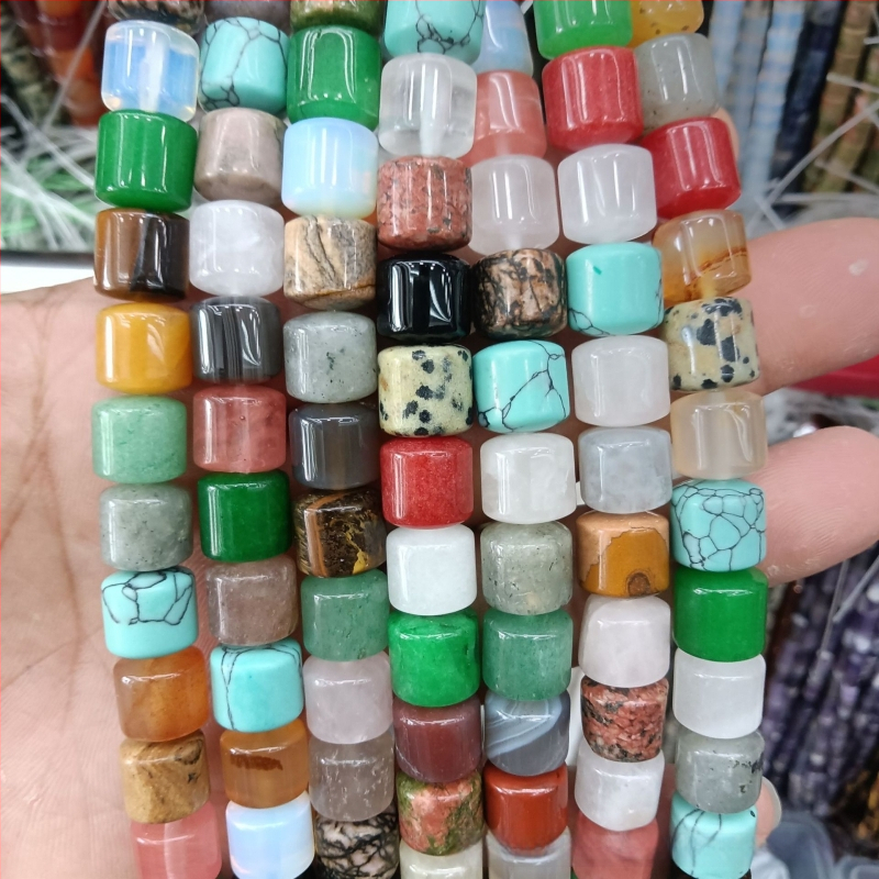 Κυλινδρικές χάντρες αχάτη από φυσική πέτρα για κοσμήματα – χειροποίητη λείανση, φυσικό μοτίβο