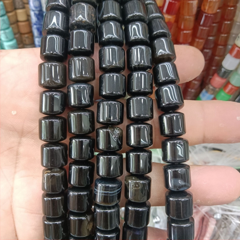 Κυλινδρικές χάντρες αχάτη από φυσική πέτρα για κοσμήματα – χειροποίητη λείανση, φυσικό μοτίβο