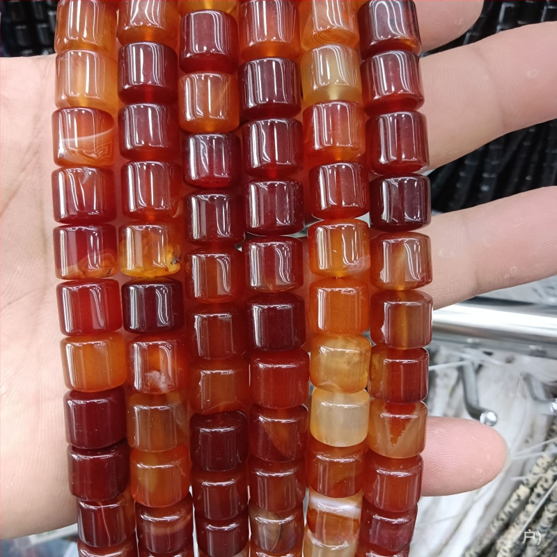 Κυλινδρικές χάντρες αχάτη από φυσική πέτρα για κοσμήματα – χειροποίητη λείανση, φυσικό μοτίβο