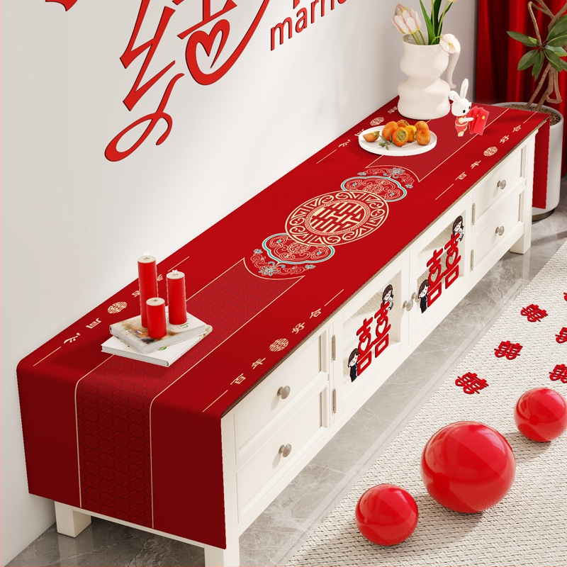 Televizoriaus spintelės staltiesė - stačiakampė, audinys, raukšlių atsparumas, paprastas ir modernus stilius, geometrinis raštas