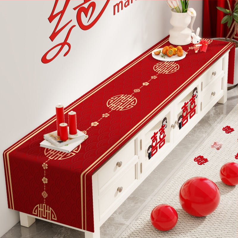 Televizoriaus spintelės staltiesė - stačiakampė, audinys, raukšlių atsparumas, paprastas ir modernus stilius, geometrinis raštas