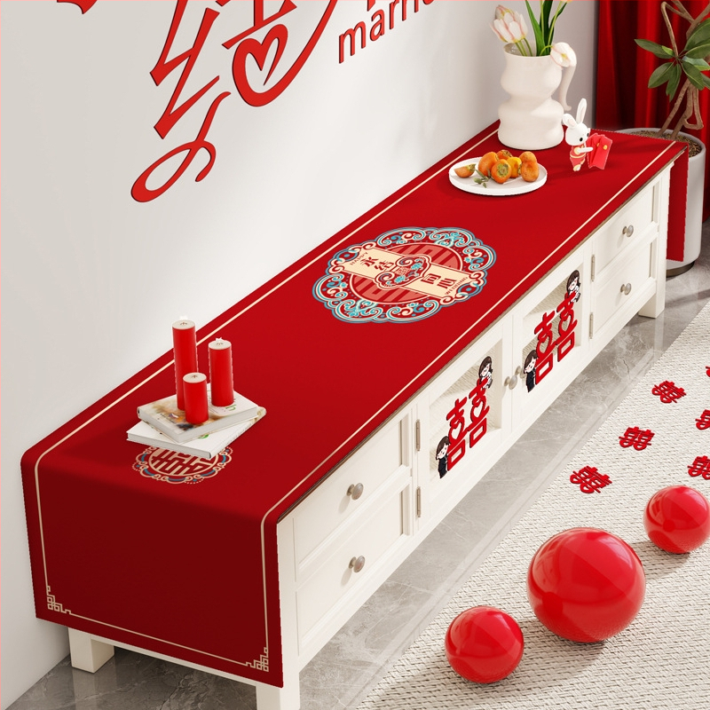 Televizoriaus spintelės staltiesė - stačiakampė, audinys, raukšlių atsparumas, paprastas ir modernus stilius, geometrinis raštas