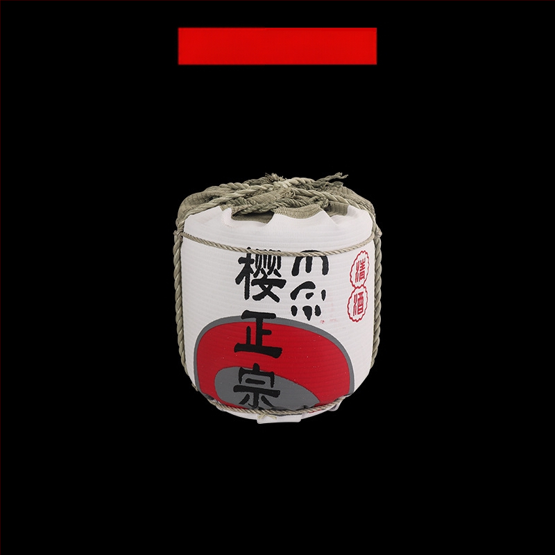 Japonų stiliaus dekoratyvinė vyno butelio rekvizitas sushi restoranams su krizantemų motyvu; medžiaga: šiaudai ir puta