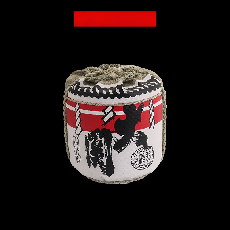 Japonų stiliaus dekoratyvinė vyno butelio rekvizitas sushi restoranams su krizantemų motyvu; medžiaga: šiaudai ir puta