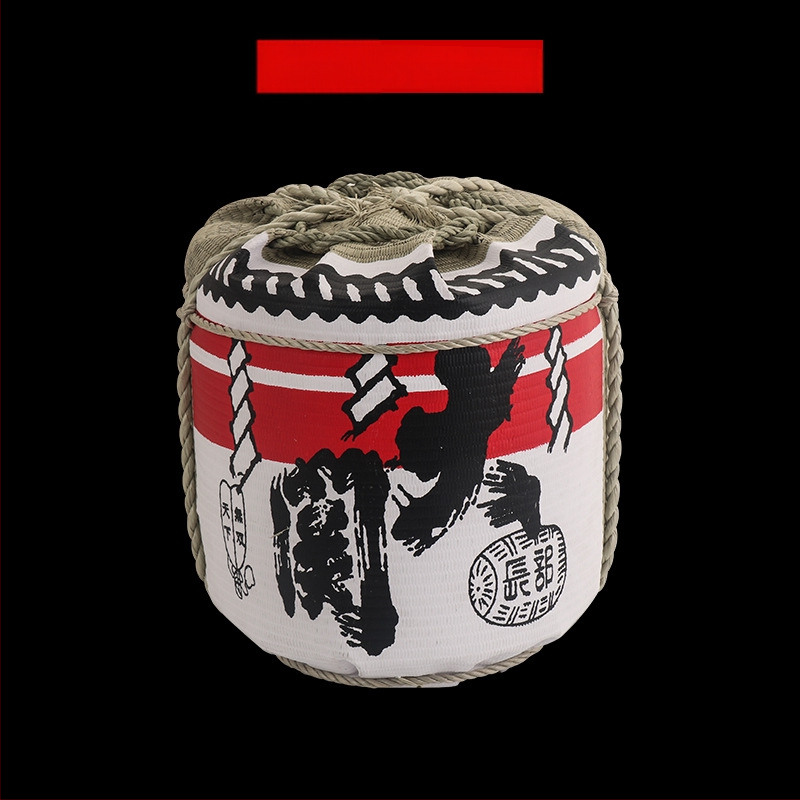 Japonų stiliaus dekoratyvinė vyno butelio rekvizitas sushi restoranams su krizantemų motyvu; medžiaga: šiaudai ir puta