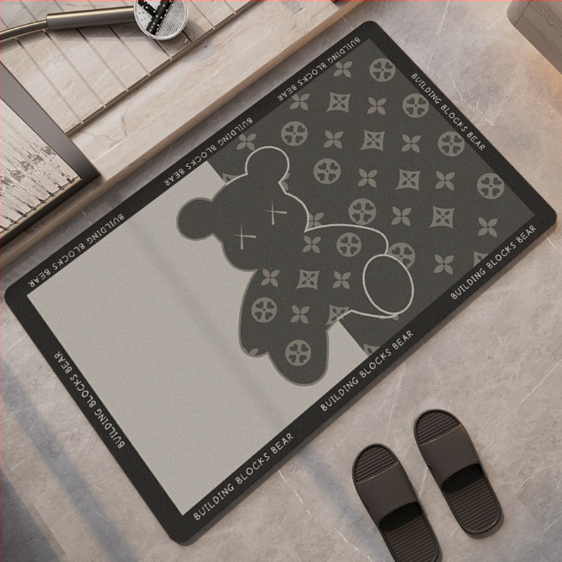 Подова постелка за баня, диатомитова глина, модел с цветя, печатено, измиваемо, персонализируемо