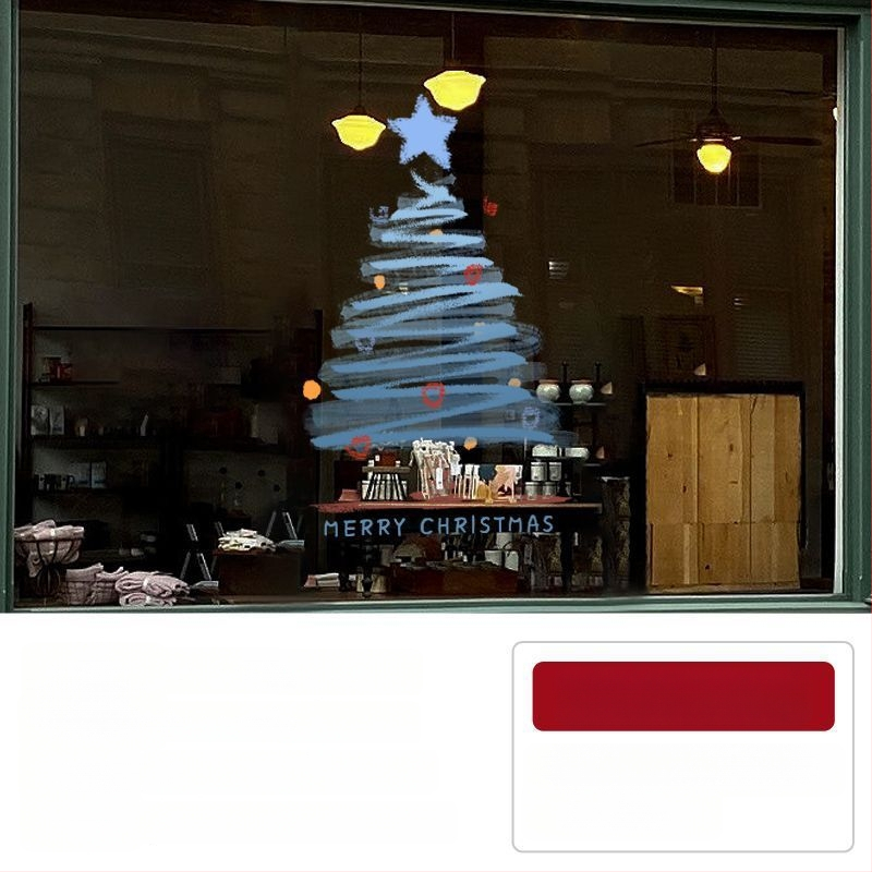 Elektriniai langų lipdukai Kalėdinėms dekoracijoms - Kalėdų Senelis su eglute, gėlių raštas, PVC, 5+ vnt, svetainė, plokšti sieniniai lipdukai