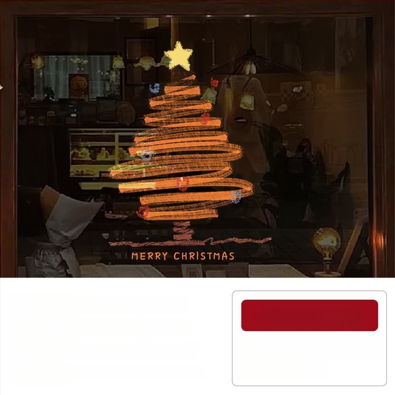 Elektriniai langų lipdukai Kalėdinėms dekoracijoms - Kalėdų Senelis su eglute, gėlių raštas, PVC, 5+ vnt, svetainė, plokšti sieniniai lipdukai