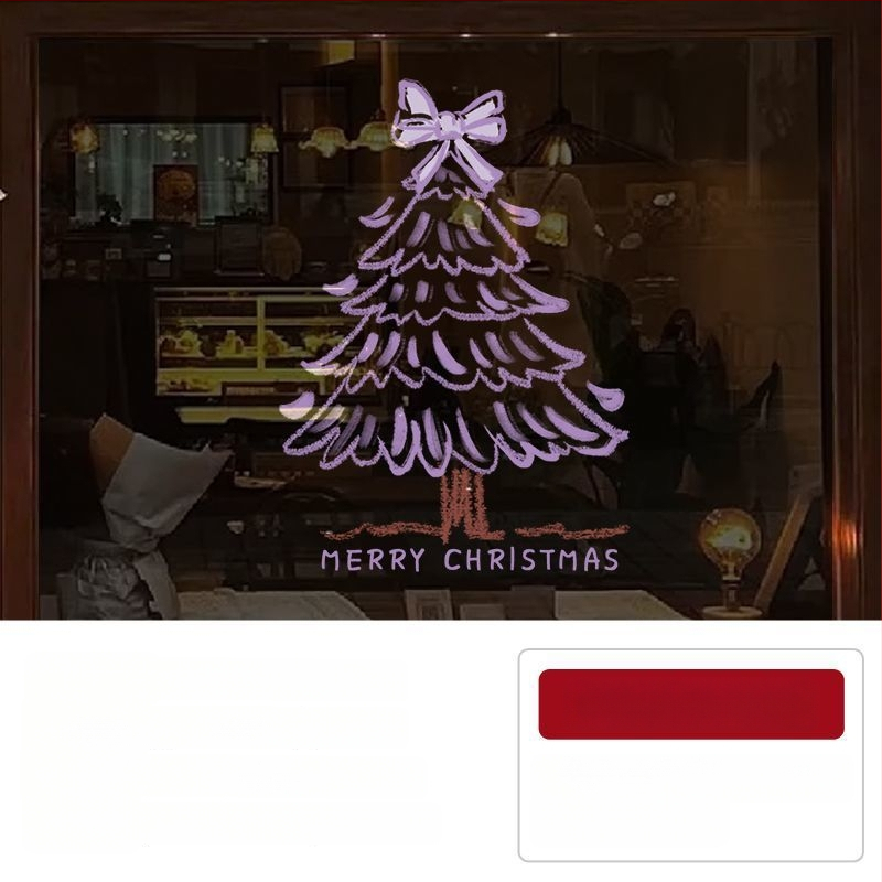 Elektriniai langų lipdukai Kalėdinėms dekoracijoms - Kalėdų Senelis su eglute, gėlių raštas, PVC, 5+ vnt, svetainė, plokšti sieniniai lipdukai