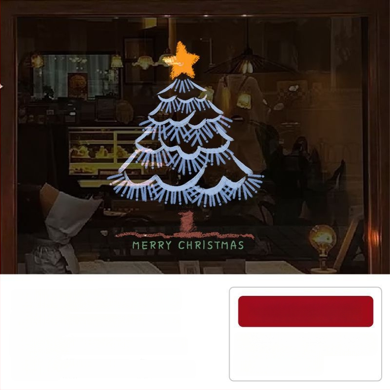 Elektriniai langų lipdukai Kalėdinėms dekoracijoms - Kalėdų Senelis su eglute, gėlių raštas, PVC, 5+ vnt, svetainė, plokšti sieniniai lipdukai