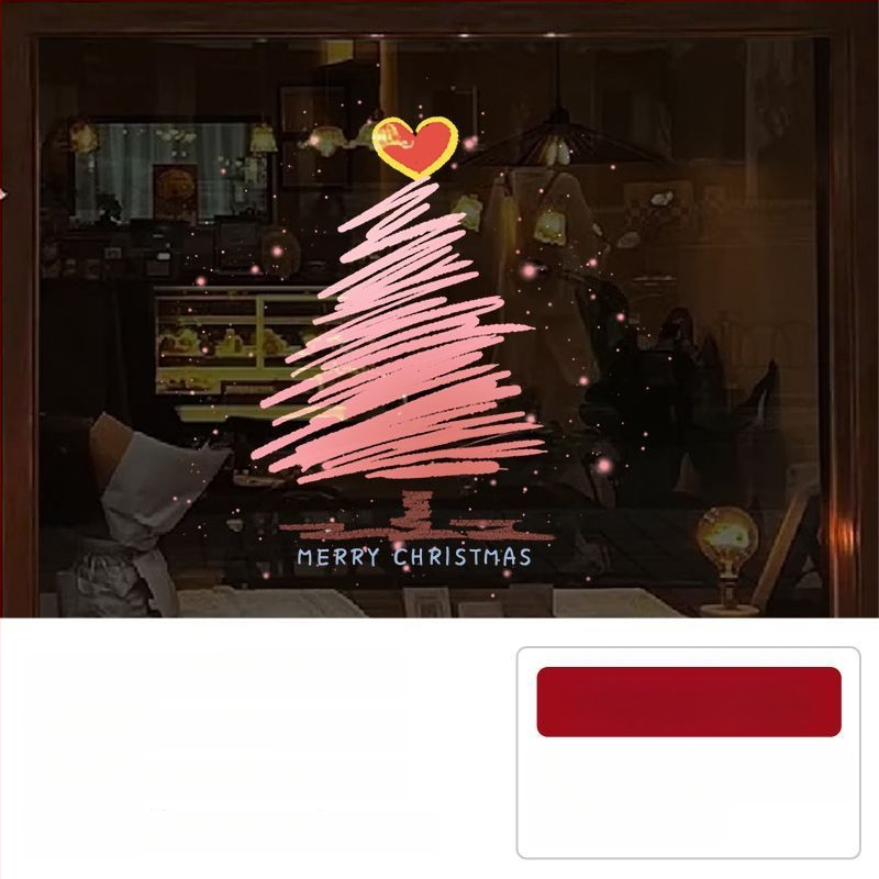 Elektriniai langų lipdukai Kalėdinėms dekoracijoms - Kalėdų Senelis su eglute, gėlių raštas, PVC, 5+ vnt, svetainė, plokšti sieniniai lipdukai